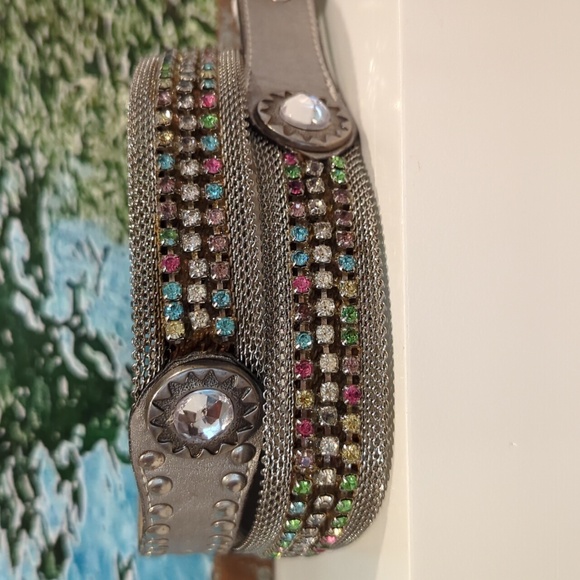 Signature Miami Fl.Silver Leather,Metal&  Crystal Studded Belt Made In Spain main image 11